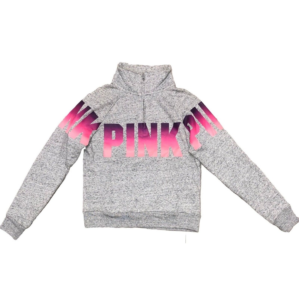 PINK VICTORIA'S SECRET PERFECT QUARTER ZIP SWEATER‎ XS HEATHER RIVERSTONE